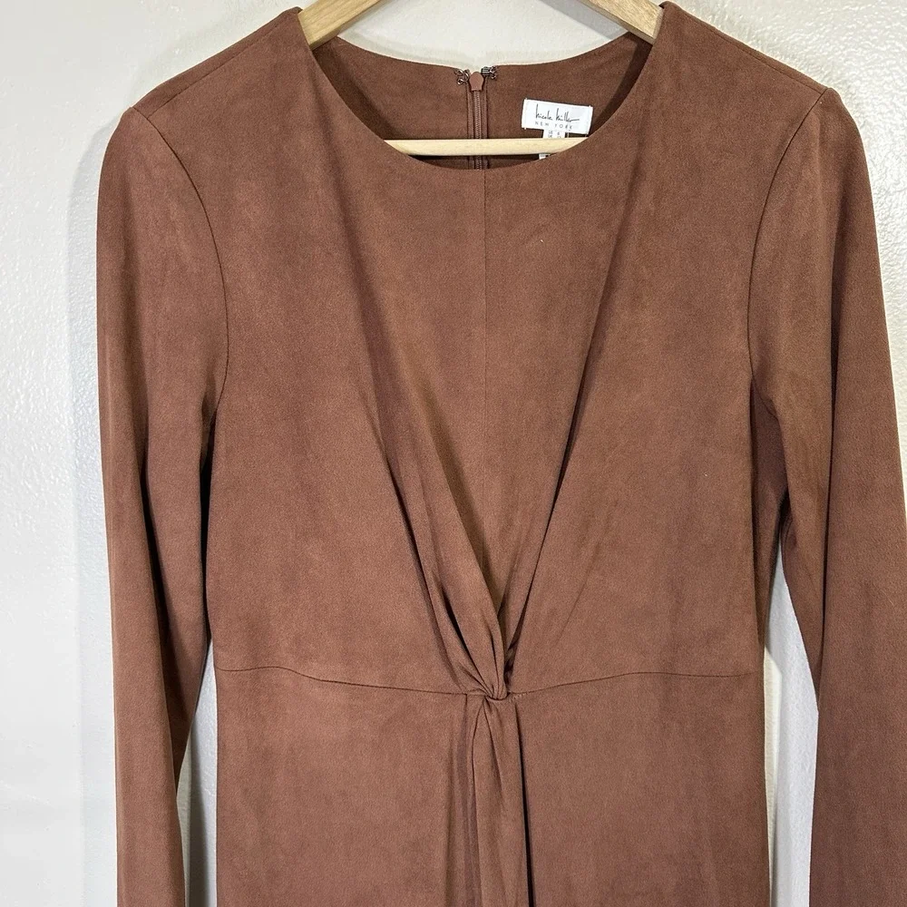 NWT Nicole Miller Women's 8 Faux Suede Long Sleeve Twist Front‎ Dress